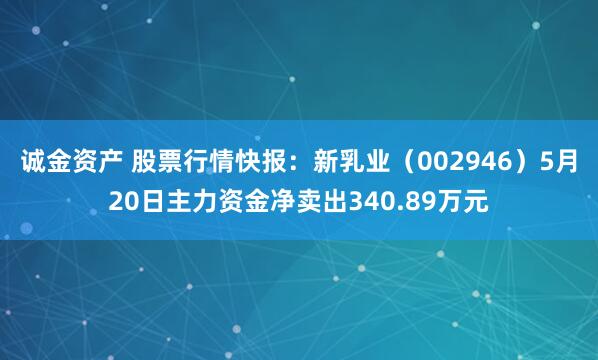 诚金资产 股票行情快报：新乳业（002946）5月20日主力资金净卖出340.89万元